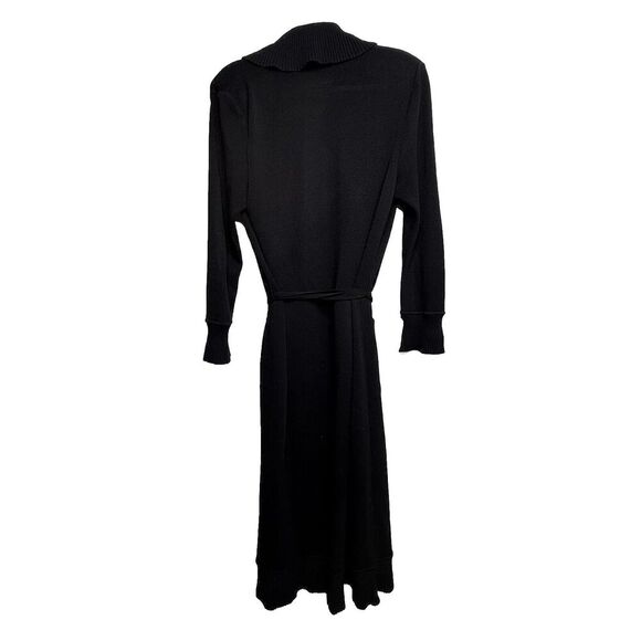 Vintage ST. JOHN Collection Knit Long Kelly Cardigan 6 Black Ruffle Belted Maxi - Picture 3 of 16